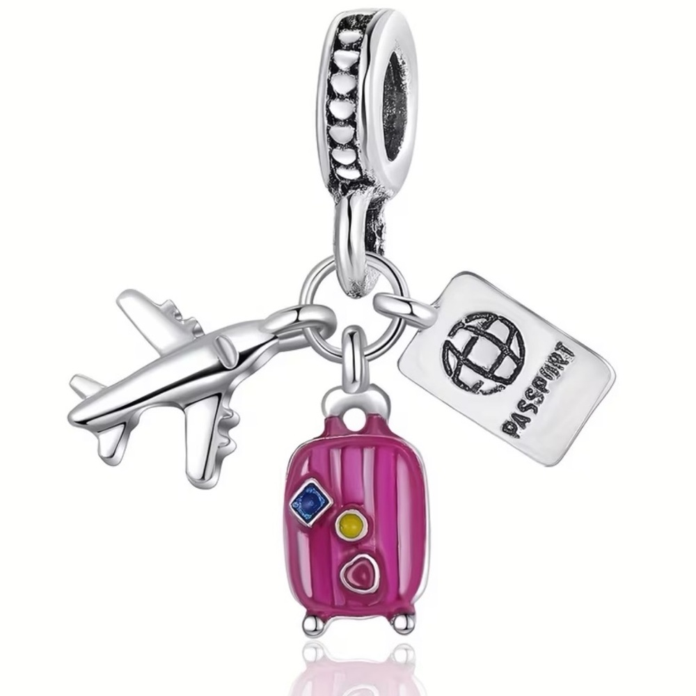 Silver Travel Charm Pink Suitcase